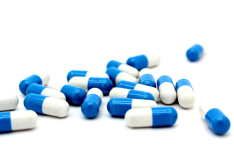 Stripes of blue and white capsule